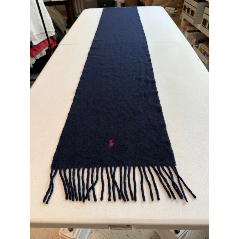 Polo Ralph Lauren Cashmere Scarf Navy Blue Red Pony Made in Italy 449834585002